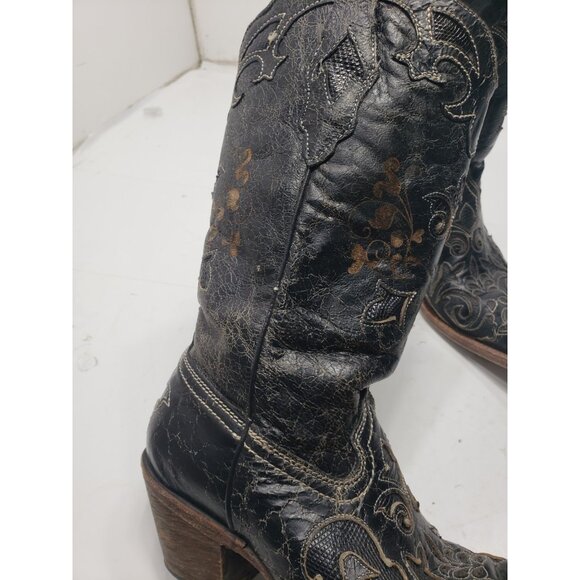 Corral Vintage C2108 Women’s Cowboy Boots 6M Black Lizard Distressed Western - Picture 10 of 10